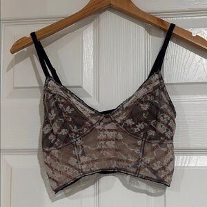 Free People Black and Brown Floral Lace Bralette
